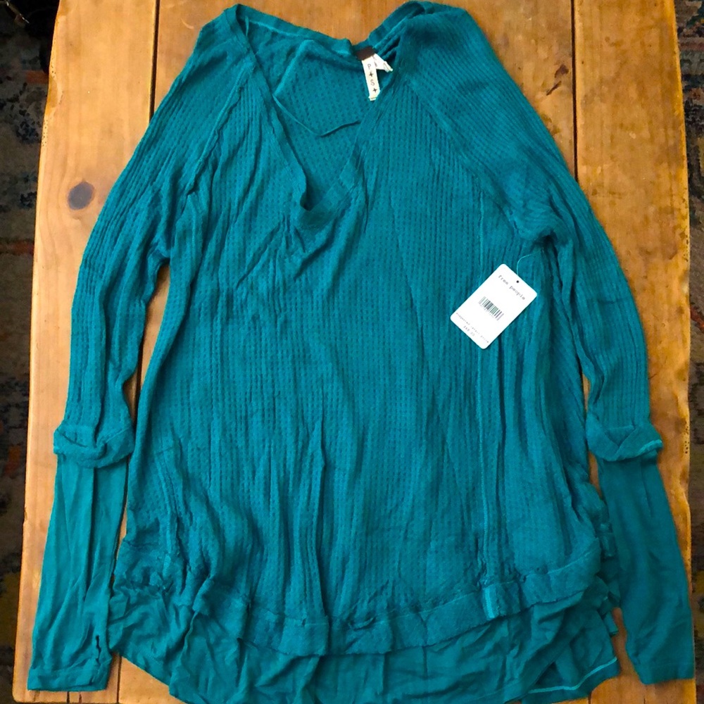 NWT Free People Turquoise Waffle Weave Tunic Small